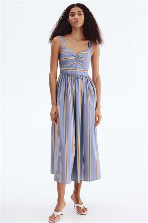 Women's Blue/Striped Cotton poplin dress | H&M IN