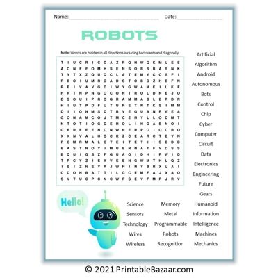 Robot Word Search Printable 的图像结果
