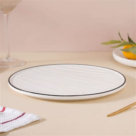Ceramic Wooden Texture Round Platter White 9.5 Inch
