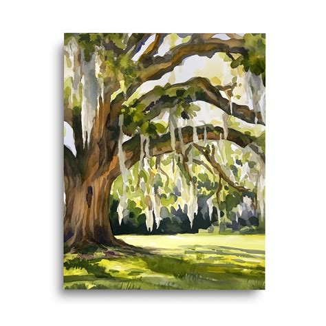 Spanish Moss Oak Tree Watercolor Print, Southern Landscape Art ...