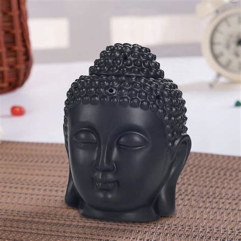 PeepalComm Creative Buddha Head Ceramic Oil Burner (Black), Candle ...