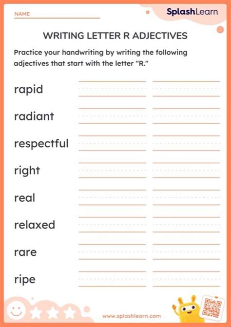 Writing Practice: Letter R Adjectives — Printable ELA Worksheet
