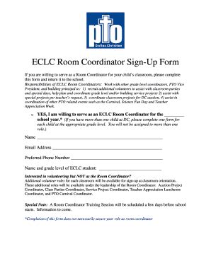 Fillable Online ECLC Room Coordinator Sign-Up Form Fax Email Print ...