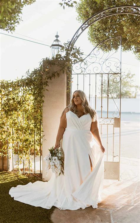 Simple A-Line Plus Size Wedding Dress with Sexy Side Slit - TLC SHOWS