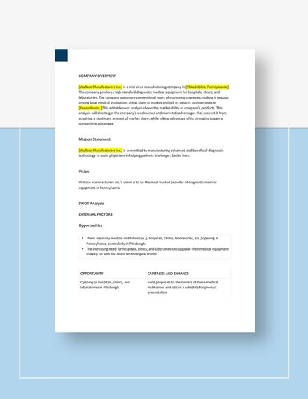 Editable SWOT Analysis - Word | Google Docs | Apple (MAC) Pages