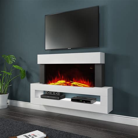 GRADE A2 - White Wall Mounted Electric Fireplace with LED Light Storage ...