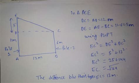 2) Two poles of height 6m and 11m,stand on a plane ground. If the ...