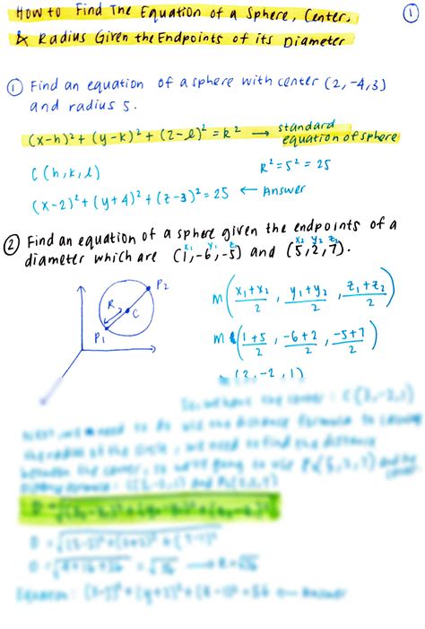 SOLUTION: Equation of Sphere - Studypool