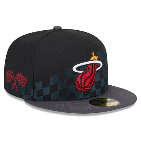 Men's New Era Black Miami Heat Rally Drive Checkerboard 59FIFTY Crown ...