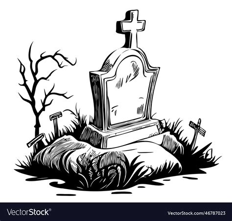 Tombstone grave cartoon hand drawn sketch Vector Image