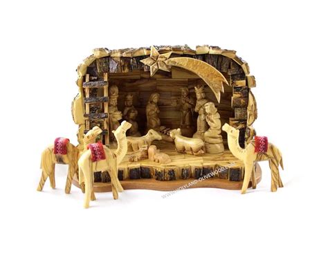 Olive Wood Nativity Grotto Set #NA115 - Holy Land Olive Wood ...