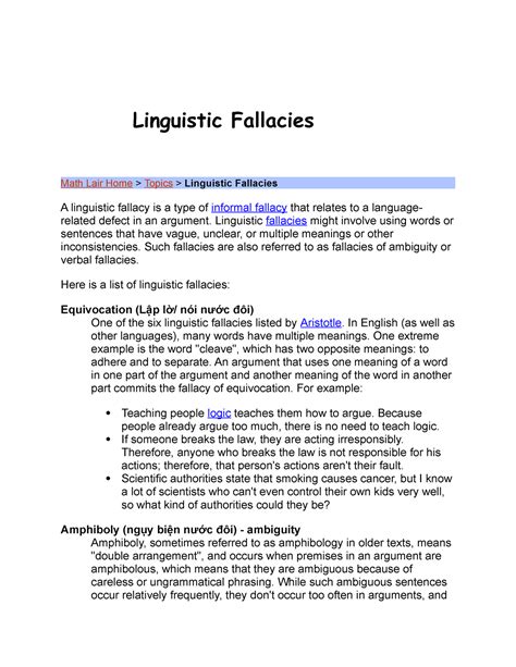 Linguistic Fallacies - Linguistic fallacies might involve using words ...