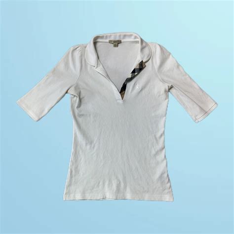 Vintage Burberry Polo Shirt in White FREE UK... - Depop