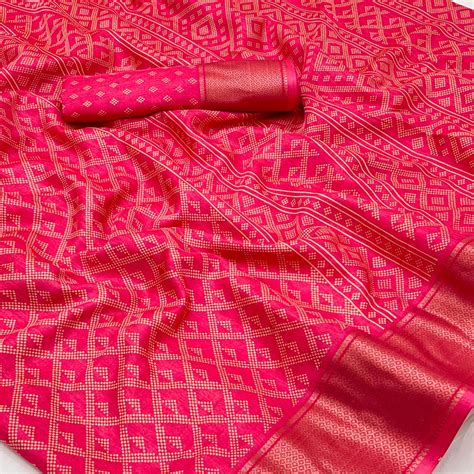 Pink Printed Dola Silk Saree With Jacquard Border