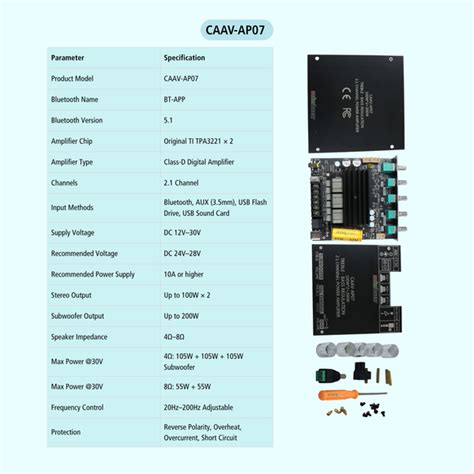 CAAV-AP07 TPA3221 Bluetooth 5.1 2.1 Amplifier Board