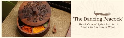 ExclusiveLane 'The Dancing Peacock' Hand Carved Wooden Spice Box Set ...