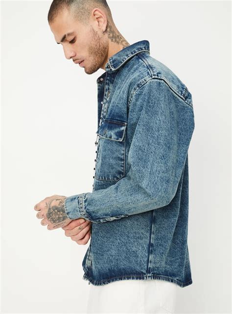 Buy Men Washed Denim Shacket Online at just Rs. 1499.0 - 1000013817258 ...