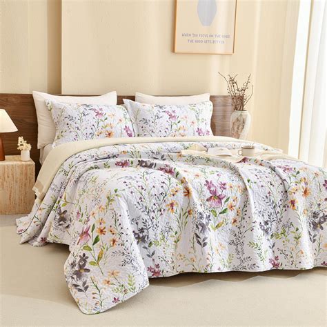 Sanracie Oversized King Bedspread(120"x120"),100% Cotton Floral Quilt ...