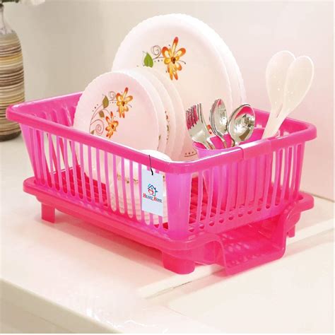 Heart Home 3 in 1 Large Durable Plastic Kitchen Sink Dish Rack Drainer ...