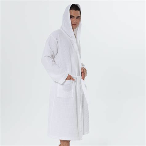 Men's White Hooded Turkish Cotton Waffle Robe | SEYANTE