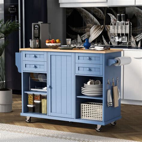 Buy Rolling Wheels Kitchen Island Trolley Cart Wood Storage Cabinet ...