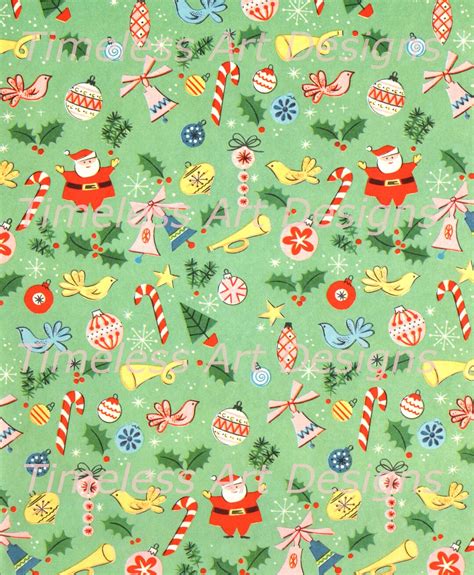 Vintage Printable Gift Wrap Paper Instant Digital Download Santa Claus ...
