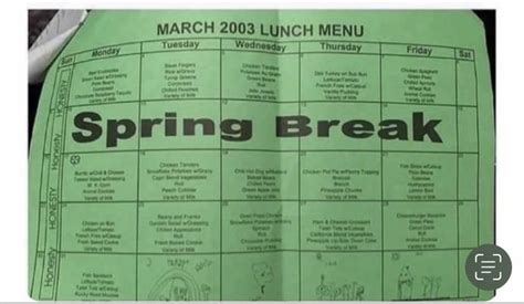 School lunch menu showing days off : r/nostalgia