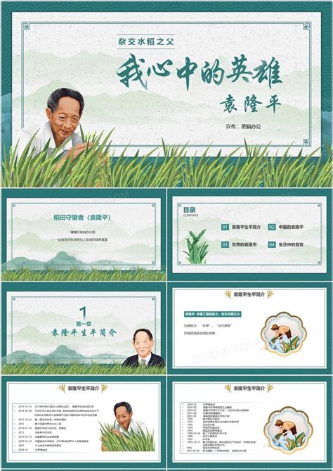 绿色简约风我心中的英雄袁隆平宣传教育PPT模板下载_熊猫办公