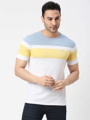 Buy Dragon Hill Half Sleeves Sky Blue & White Striped Round Neck T ...