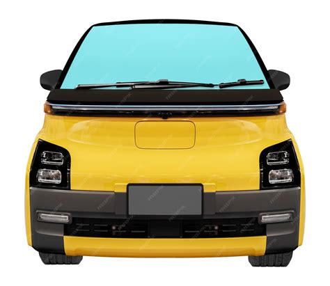 Front view yellow mini electric van car isolated on white background ...