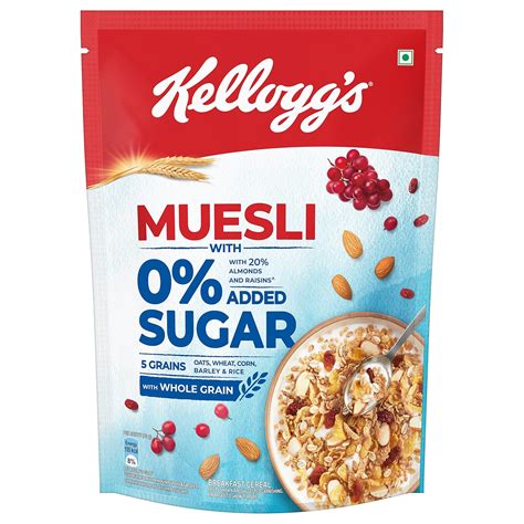 Kellogg's Muesli 0% Added Sugar 500g | 20% Almonds & Raisins | 5 Grains ...