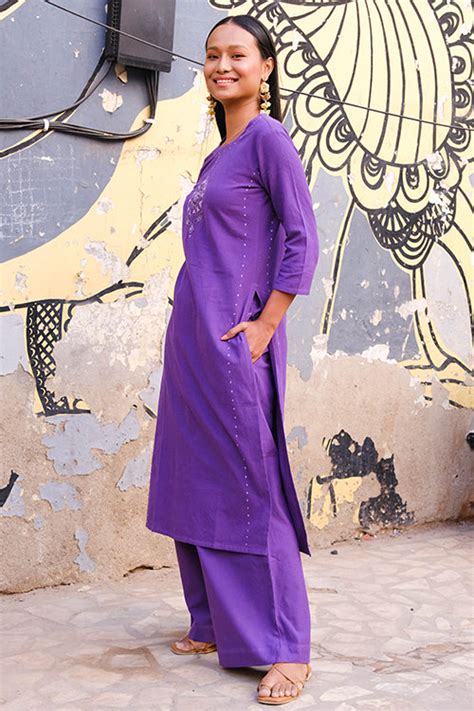 Okhai "Fig" Suf Embroidered Pure Cotton Kurta Pant Set – Okhaistore