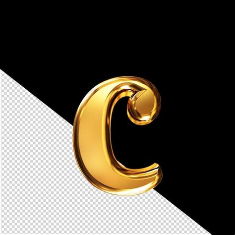 Símbolo 3D dourado com letra c chanfrada | PSD Premium