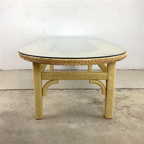 Vintage Henry Link Style Wicker Coffee Table With Glass Top For Sale at ...