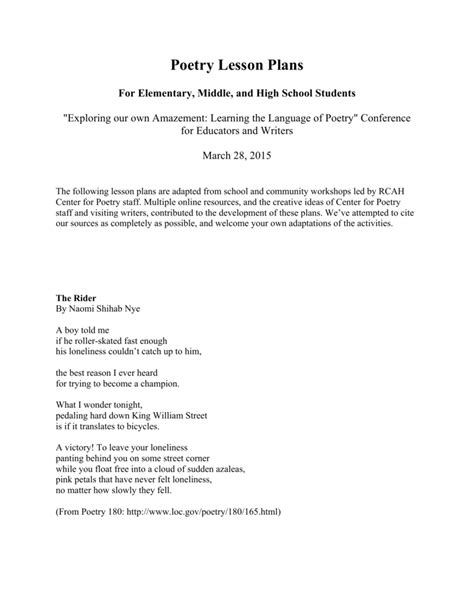 Image result for Poetry Lesson Plans