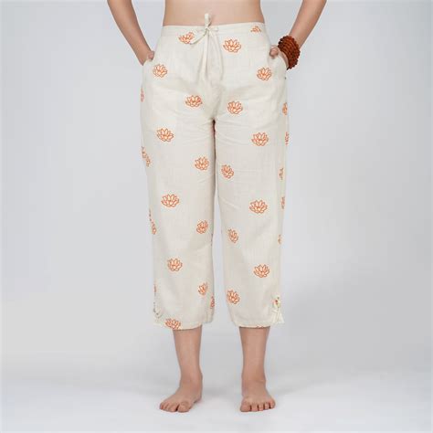 Women Cotton Hand Block Printed Yoga Pants with String pull -Ananda ...