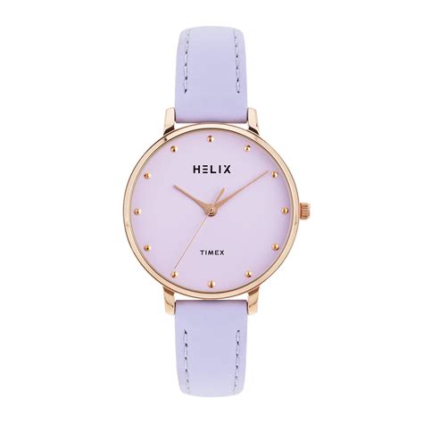 Helix By Timex Lavender Round Analog Leather Watch Women -TW056HL02
