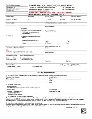 Fillable Online uab GENERAL LABORATORY TEST REQUEST FORM THIS FORM MUST ...