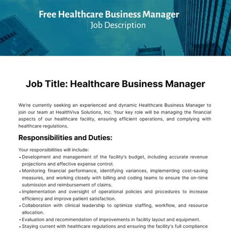 What Is The Job Description Of A Healthcare Manager at Esperanza Bruns blog