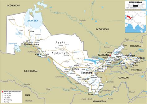 Large size Road Map of Uzbekistan - Worldometer