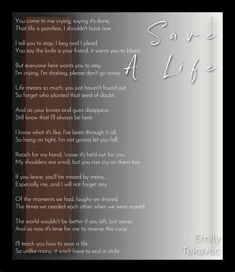 Save A Life-Emily Tekavec | Suicide Poems