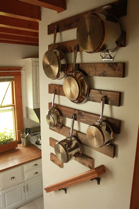 DIY: Wall-Mounted Pot Rack | Kitchen wall storage, Kitchen remodel ...