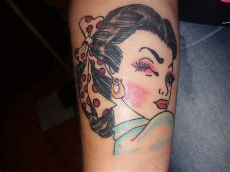 Traditional Pin Up Girl Face Tattoo