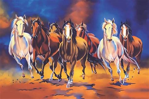 ''vastu Poster'' White 7 Horse vastu Painting, beautiful Seven Horse ...