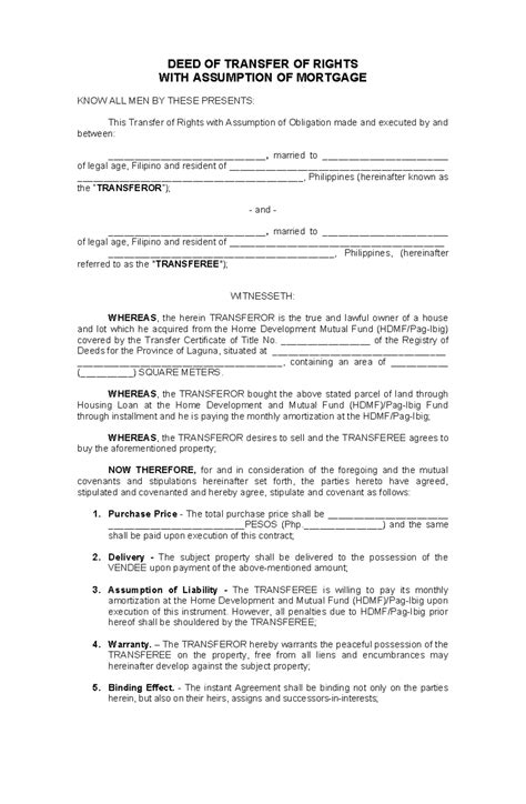 Deed of Transfer of Rights & Assumption of Obligations (Pag-Ibig) - Studocu