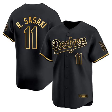 Roki Sasaki Los Angeles Dodgers Black Gold Jersey - All Stitched - Grexi