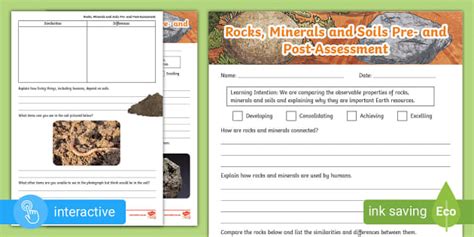 Rocks, Minerals and Soils Pre- and Post-Assessment | Year 3