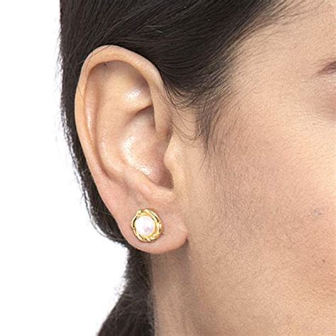 Buy CLARA 925 Sterling Silver Real Pearl Stud Aki Earrings | Gold ...