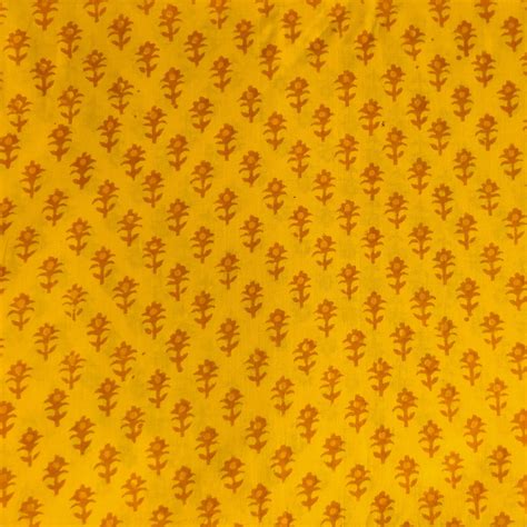 Pure Cotton Yellow Dabu Chemical Tiny Plant Hand Block Printed Fabric ...