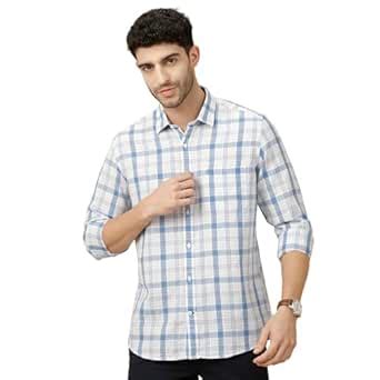Cavallo by Linen Club Men's Blended Linen White Checked Full Sleeve ...